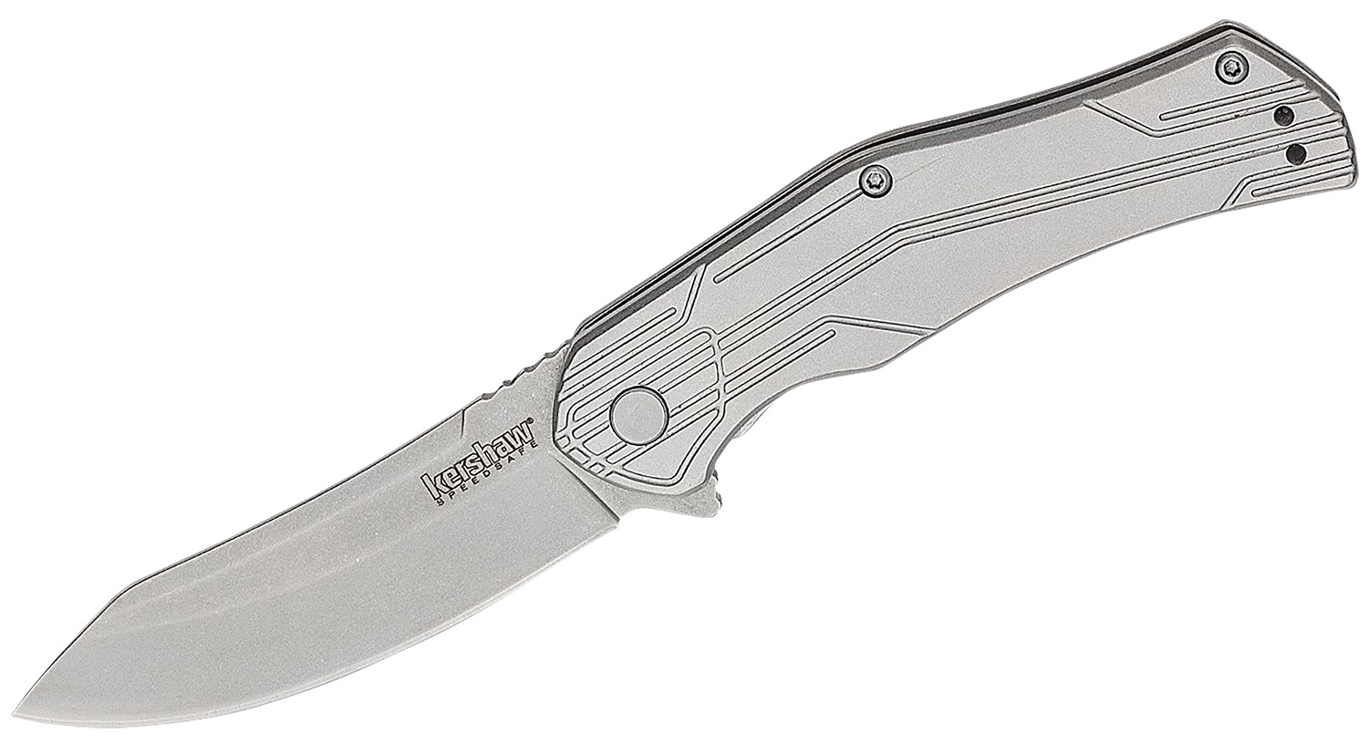 Kershaw 1380X Husker  EDC 3″ Folding Trailing Point Plain Bead Blasted 8Cr13MoV SS Blade, Stonewashed Stainless Steel Handle, Clamshell Packaging