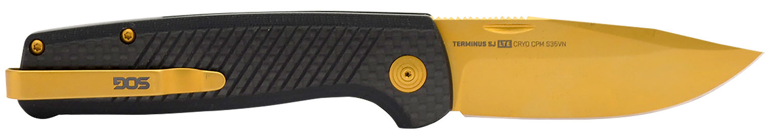 S.O.G SOGTM1007BX Terminus SJ LTE 2.90″ Folding Plain Gold TiNi S35VN SS Blade, Graphite Textured G10 Handle