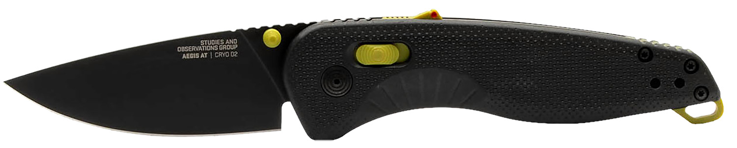 S.O.G SOG11411141 Aegis AT 3.13″ Folding Drop Point Plain Black TiNi Cryo D2 Steel Blade, Black w/Moss Accents GRN Handle, Peg Box Pkg