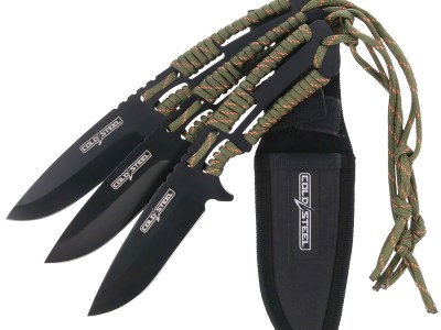Cold Steel CSTH44KVD3PK Throwing Knives  Set of 3 4.40″ Fixed Clip Point Plain Black Oxide 420 Stainless Steel Blade, Paracord Wrap Handle