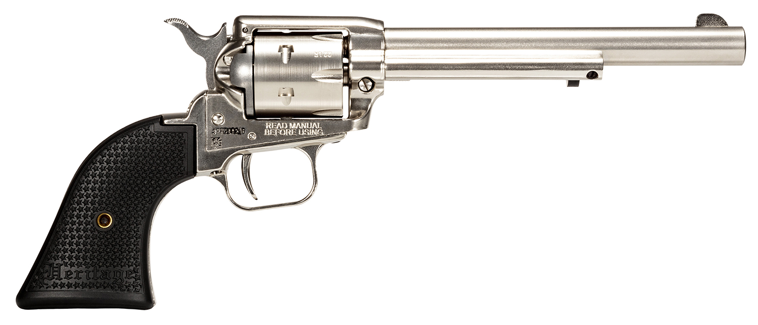 Heritage Mfg RR22NI6 Rough Rider  22 LR 6rd 6.50″ Nickel Steel Barrel, Nickel Aluminum Frame, Matte Nickel Cylinder, Black Polystar Grip, Hammer/Thumb Safety, Exposed Hammer