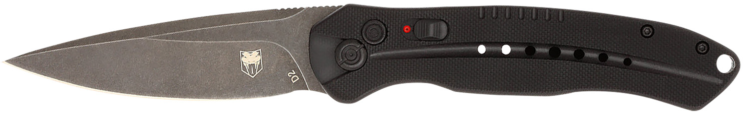 CobraTec Knives BLKDIABLOAUTO Diablo  3.50″ Folding Black Stonewashed D2 Steel Blade, 4.75″ Black Textured G10 Scales Handle