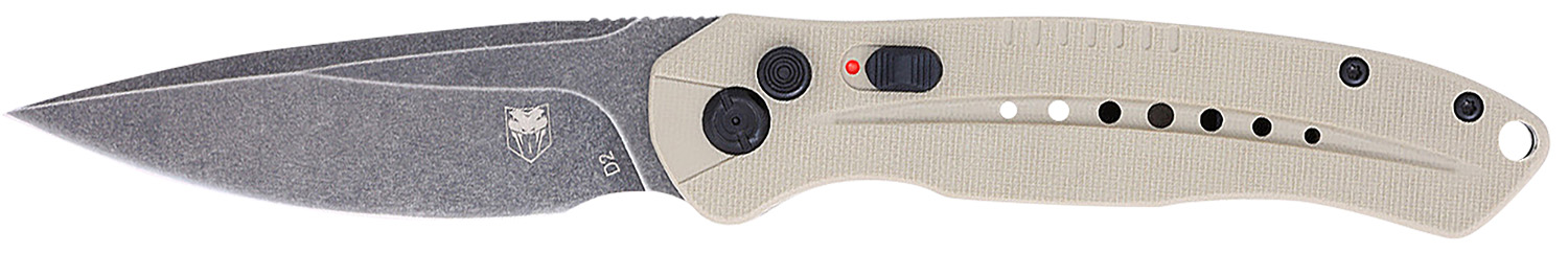 CobraTec Knives TANDIABLOAUTO Diablo  3.50″ Folding Black Stonewashed D2 Steel Blade, 4.75″ Tan Textured G10 Scales Handle