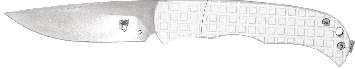 CobraTec Knives CTCLNHRSIL Cyclone Hidden Release 3″ OTF Plain Satin D2 Steel Blade, 4″ White Aluminum Handle