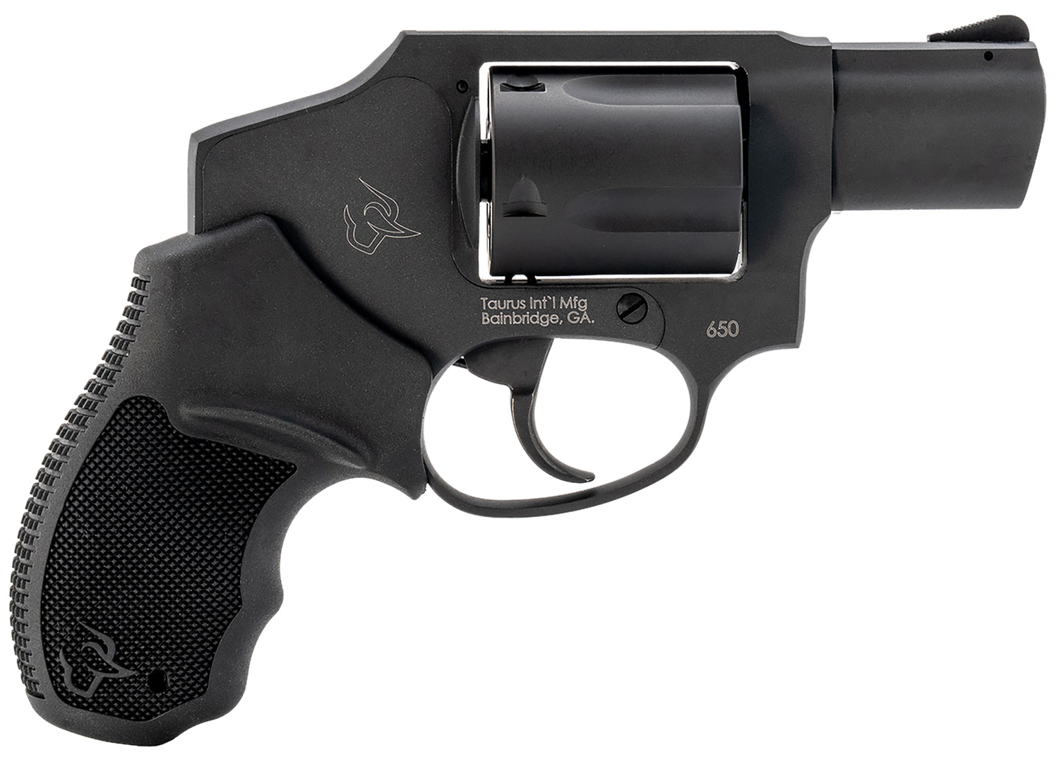 Taurus 2-650121 650  Small 357 Mag/38 Special +P 5 Shot 2″ Matte Black Alloy Steel Barrel, Cylinder & Frame, Black Rubber Grip, Transfer Bar Safety, Concealed Hammer