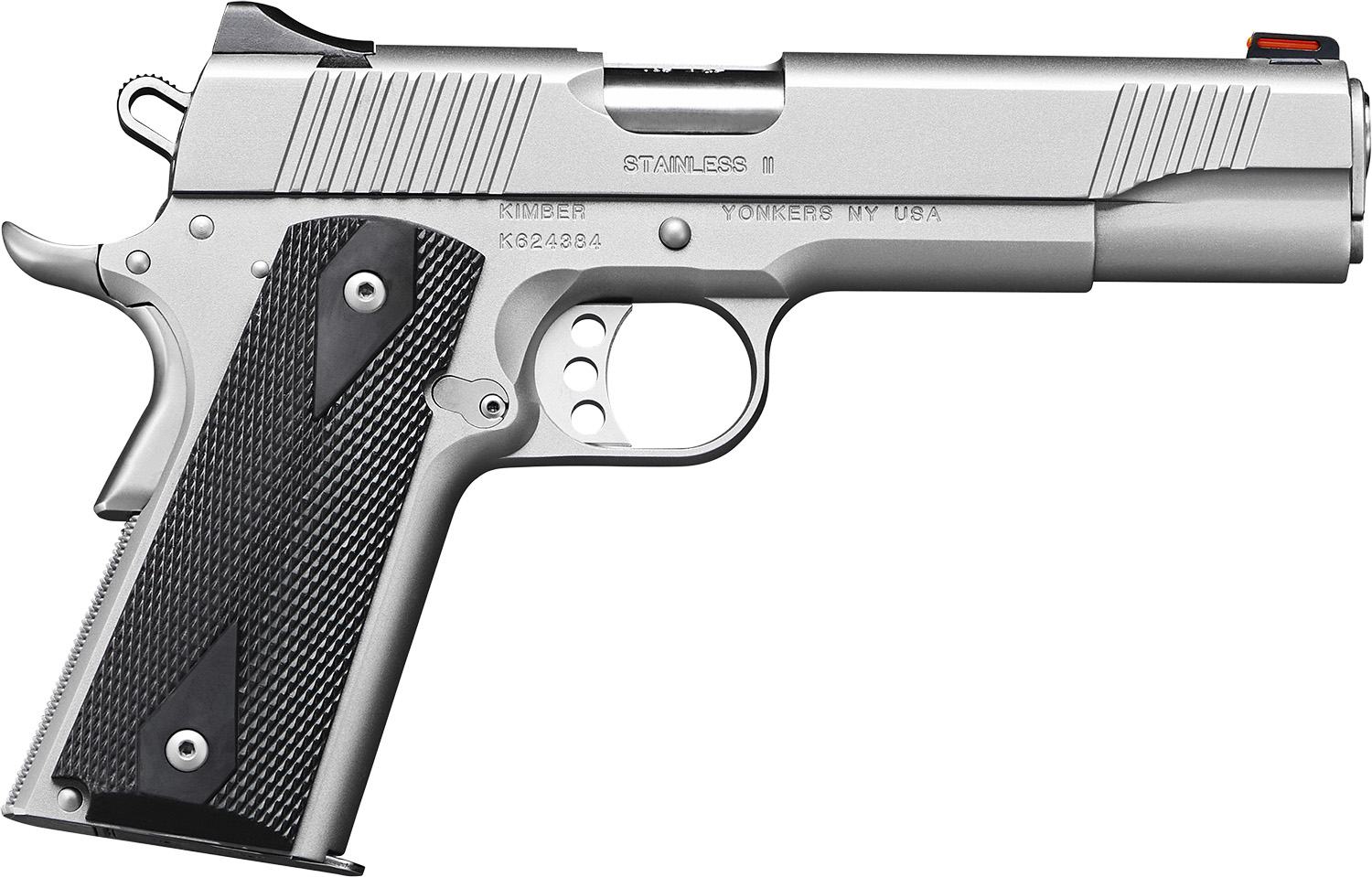Kimber Mfg.,inc 3200007CAB Stainless II (CA)  45 ACP 7+1 5″ Front Serrations Stainless Steel Slide Satin Silver Black Synthetic Double Diamond Checkering Grip