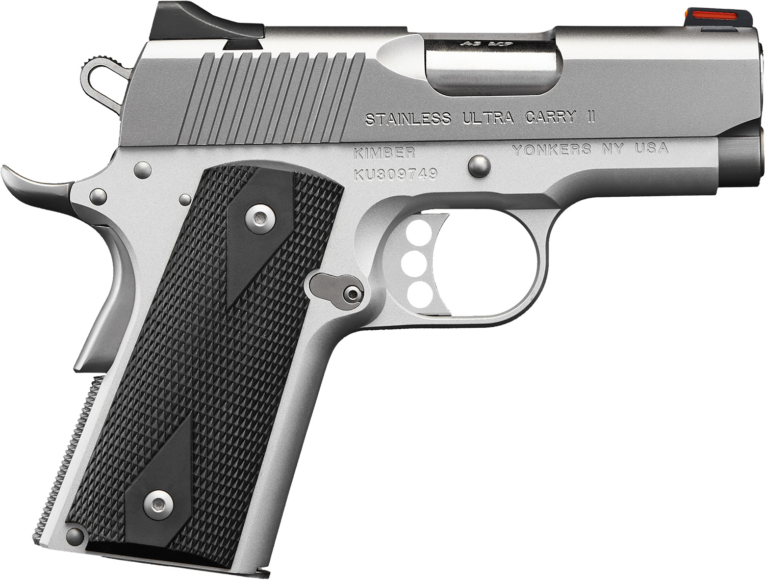 Kimber Mfg.,inc 3200062CA Stainless Ultra Carry II (CA) 45 ACP 7+1 3″ Satin Silver Steel Slide Black Synthetic Double Diamond Checkering Grip