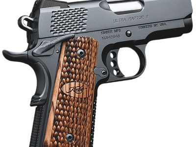 Kimber Mfg, Inc 3200150CA Raptor II Ultra *CA Compliant 45 ACP 7+1 3″ Stainless Match Grade Barrel, Matte Black Serrated Steel Slide, Matte Black Aluminum Frame w/Beavertail, Zebrawood Grip