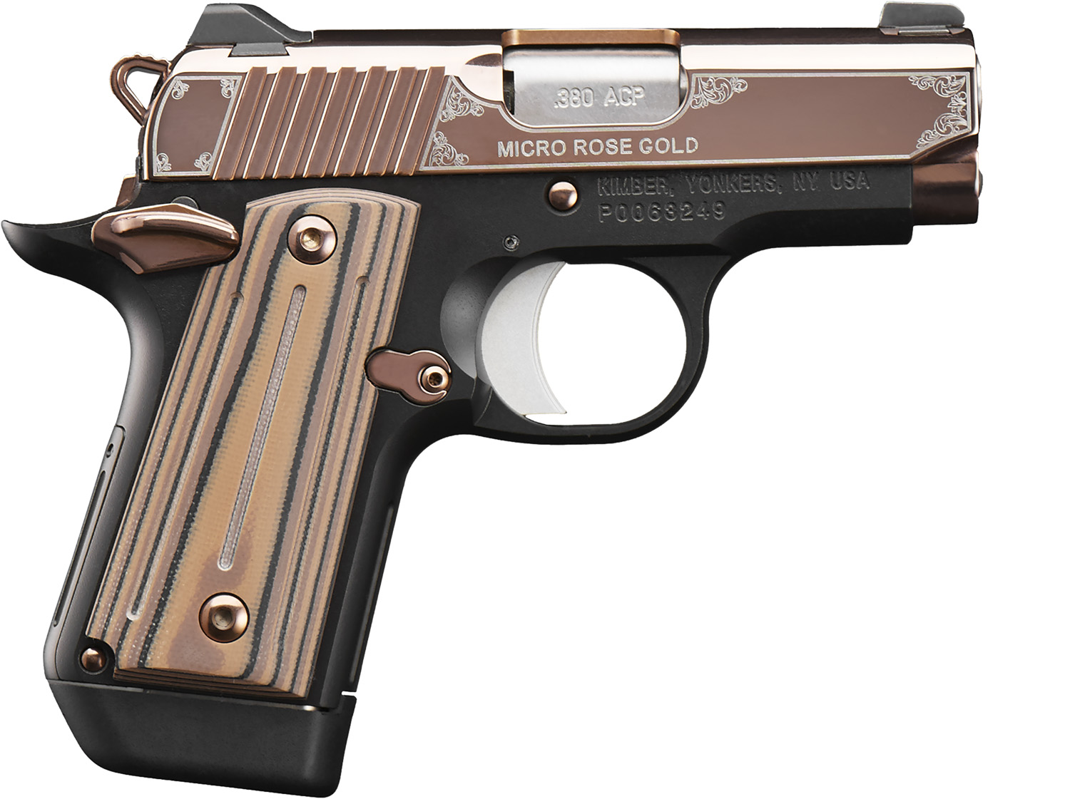 Kimber Mfg.,inc 3300173 Micro Rose Gold NS 380 ACP 7+1 2.75″ Rose Gold PVD Coating Steel Slide Matte Black G10 Grip