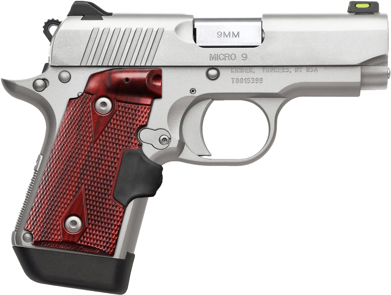 Kimber Mfg.,inc 3700482 Micro 9  Stainless Steel 9mm 7+1 3.15″ Satin Silver Slide Rosewood Grip