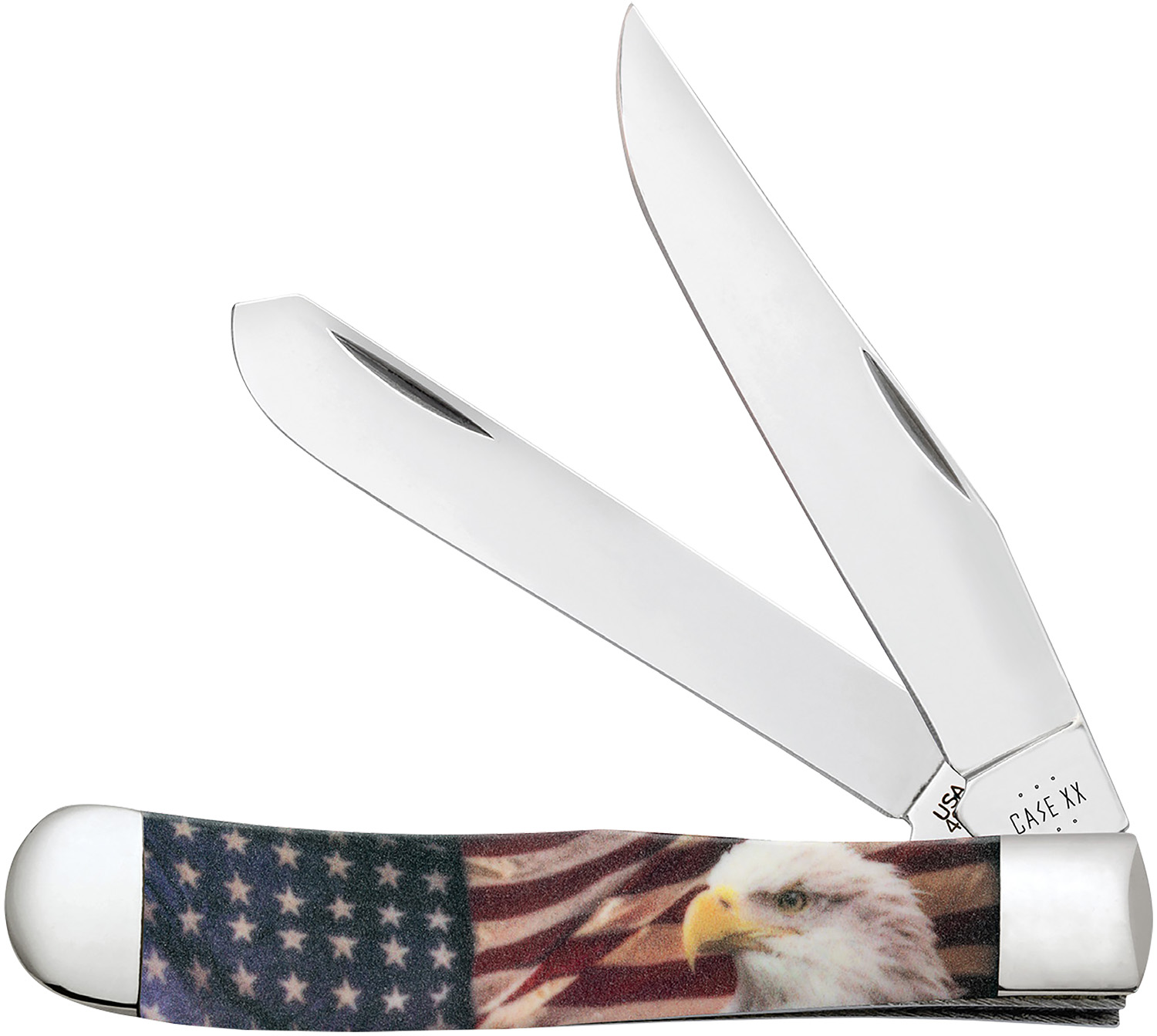 Case 10647 Patriot Trapper 3.24″/3.27″ Folding Clip Point/Spey Plain Red/White/Blue, Mirror Polished Tru-Sharp SS Blade, Smooth Synthetic Handle