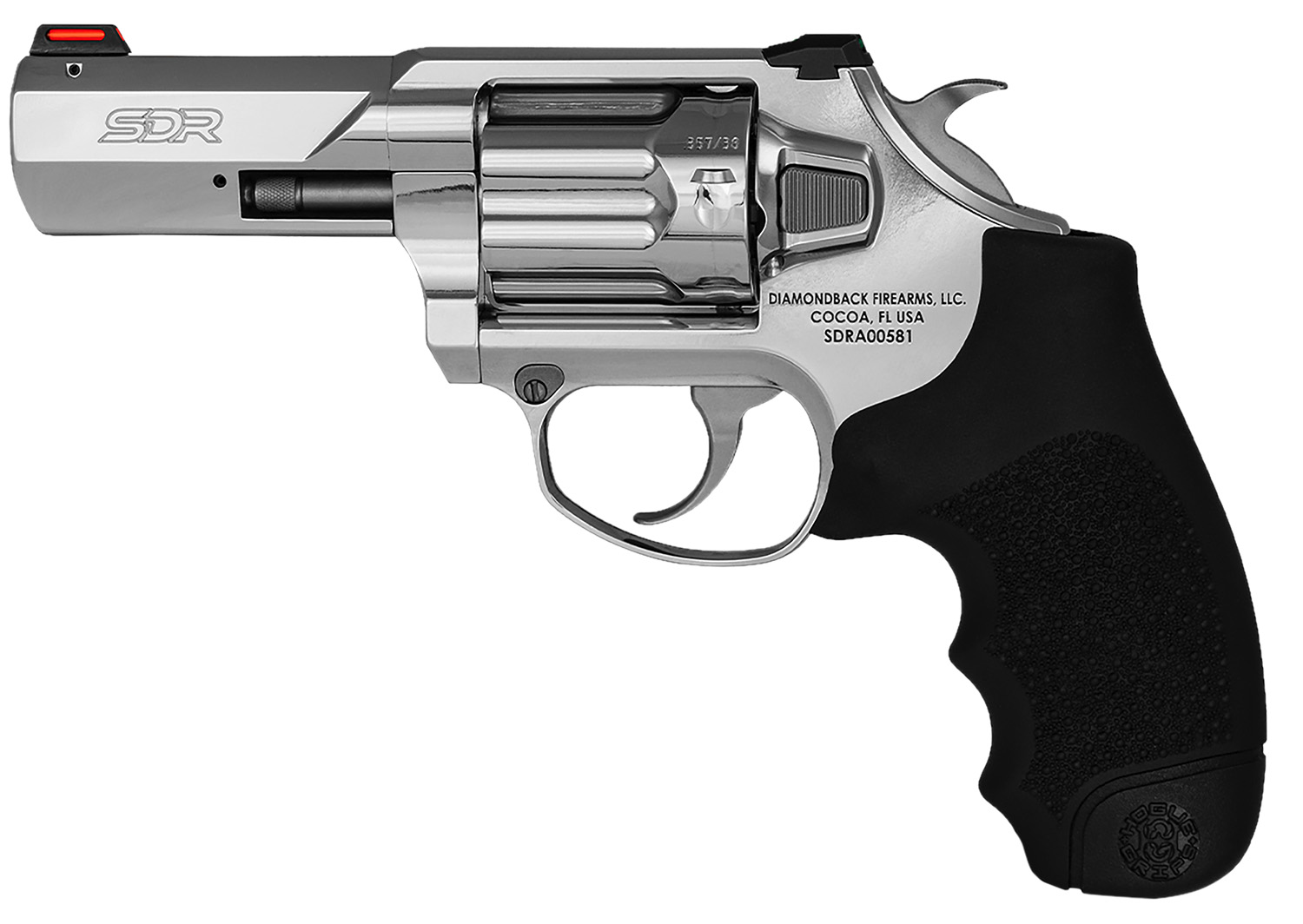 Diamondback DB0700S703 SDR  357 Mag/38 Special +P 6 Shot 3″ Polished Stainless Steel Barrel, Cylinder & Frame, Black Hogue Rubber Grip, Exposed Hammer