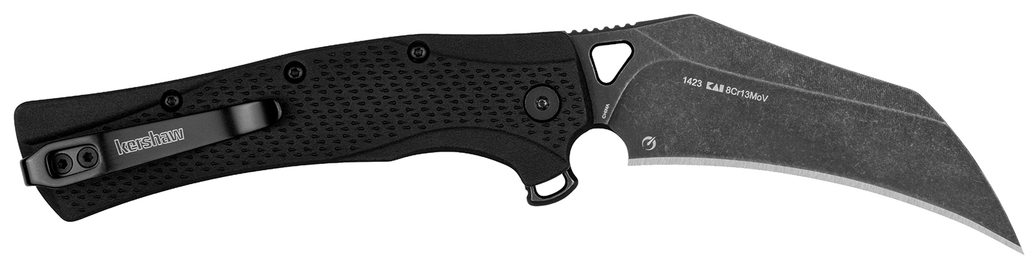 Kershaw 1423 Dawnstar  Tactical 3.50″ Folding Hawkbill Plain Blackwash 8Cr13MoV SS Blade, Black Textured Glass Filled Nylon Handle