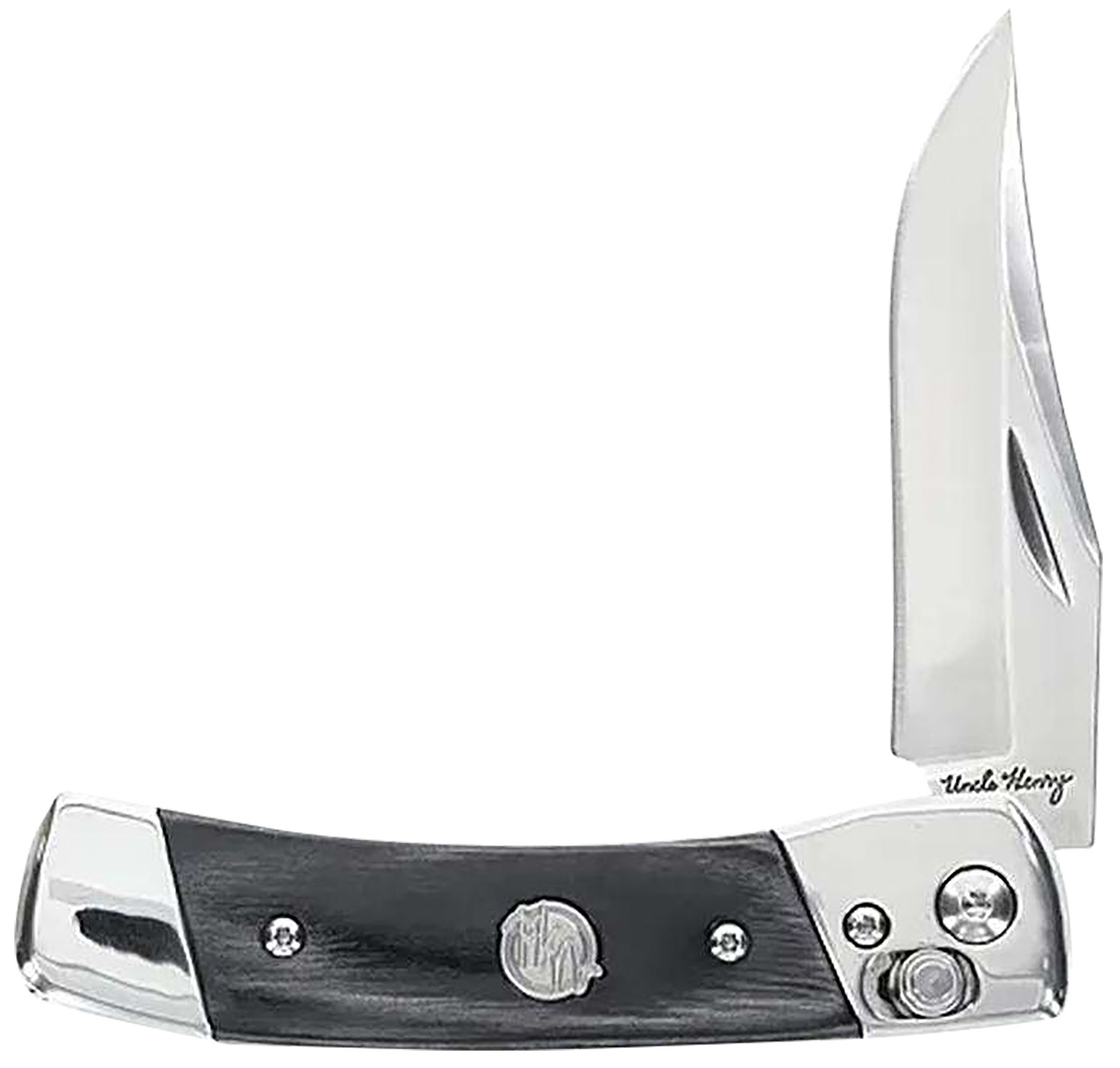 Uncle Henry 1222001 Smokey  2.90″ Folding Plain 7Cr17MoV SS Blade, Black/SS Wood Laminate Handle