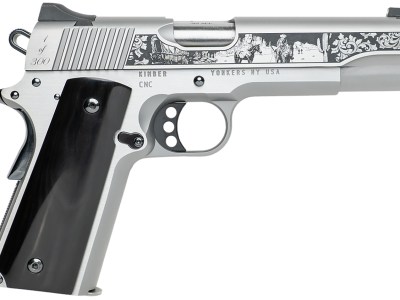 Cnc Firearms CNCWESTSPIRIT Kimber 1911 Western Spirit 45 ACP 7+1 5″ Stainless Steel Barrel, Serrated w/Engraved Scrollwork Slide, Black Buffalo Horn Grip