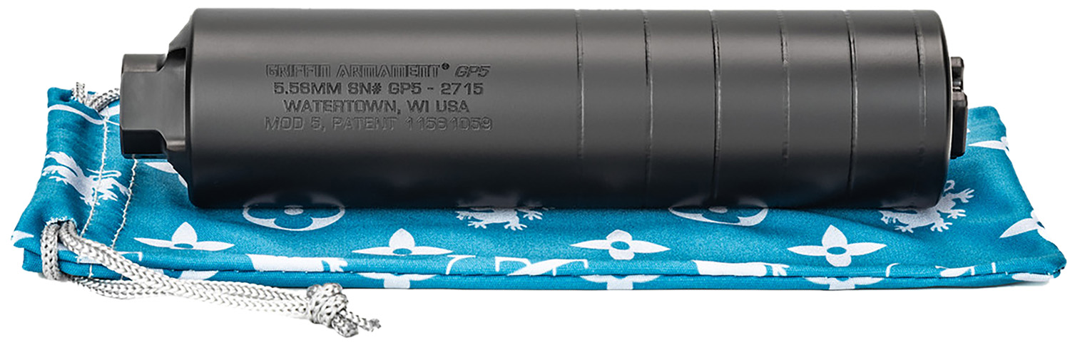 Griffin Armament GAGP5-W GP5 Direct Thread Suppressor 5.56mm 1.50″ Black Cerakote 17-4 PH Stainless Steel 1/2″x28
