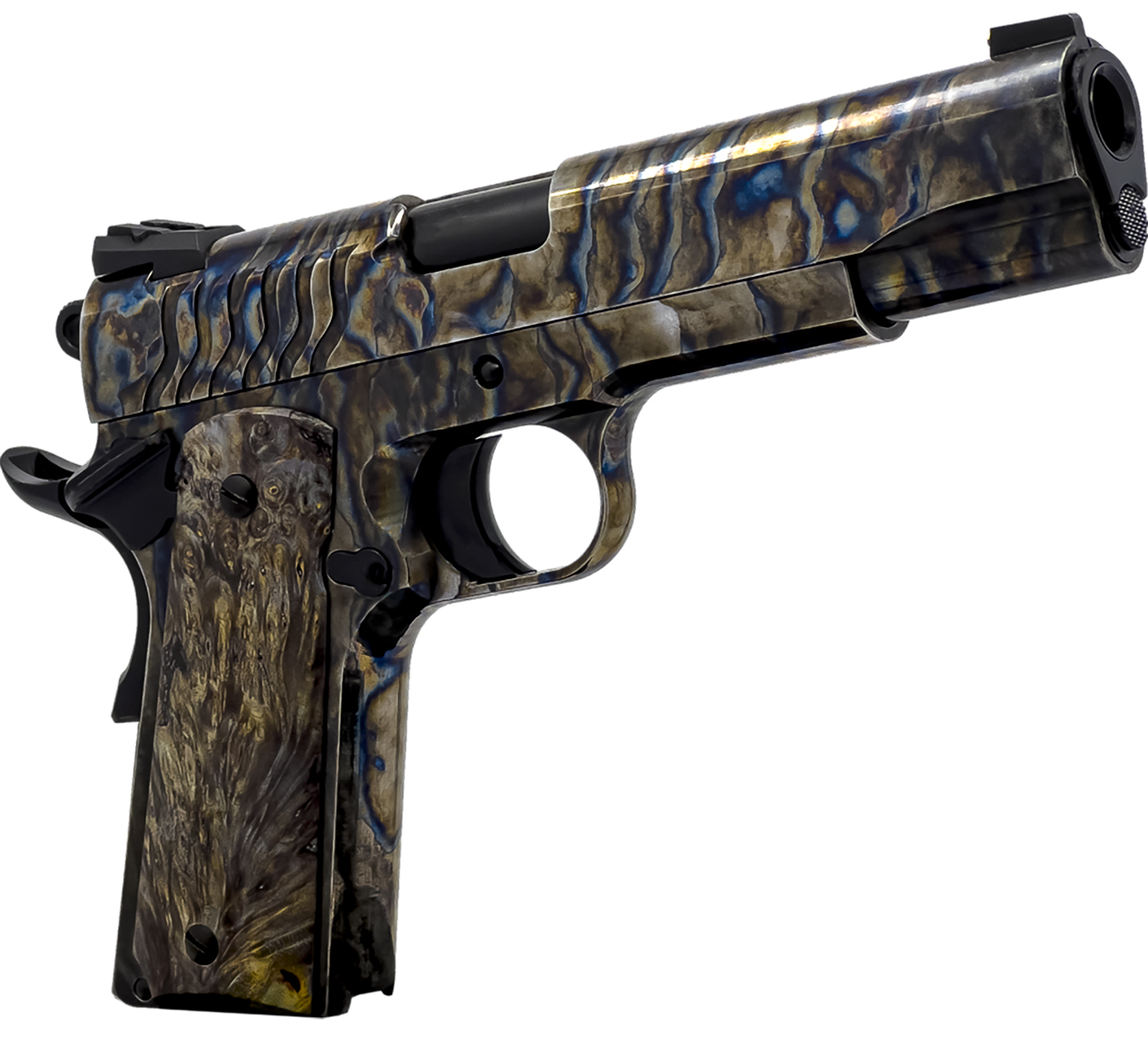 Dickinson LLC DCKSN45FS 1911 Premium Fireball 45 ACP 9+1 5″ Black Steel Barrel, Fireball Serrated Aluminum Slide, Fireball Steel Frame, Wood Grip