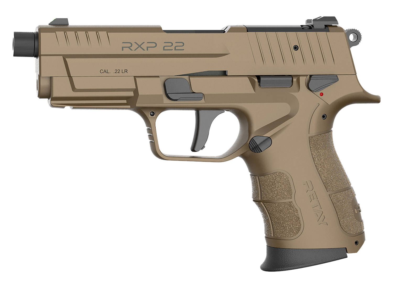Retay USA RXP22FDE10TH RXP  22 LR 10+1 4″ Black Threaded Barrel, Flat Dark Earth Cerakote RMR/RMSc Optic Ready/Serrated Slide, Flat Dark Earth Cerakote Polymer Frame w/Accessory Rail, Textured Grip