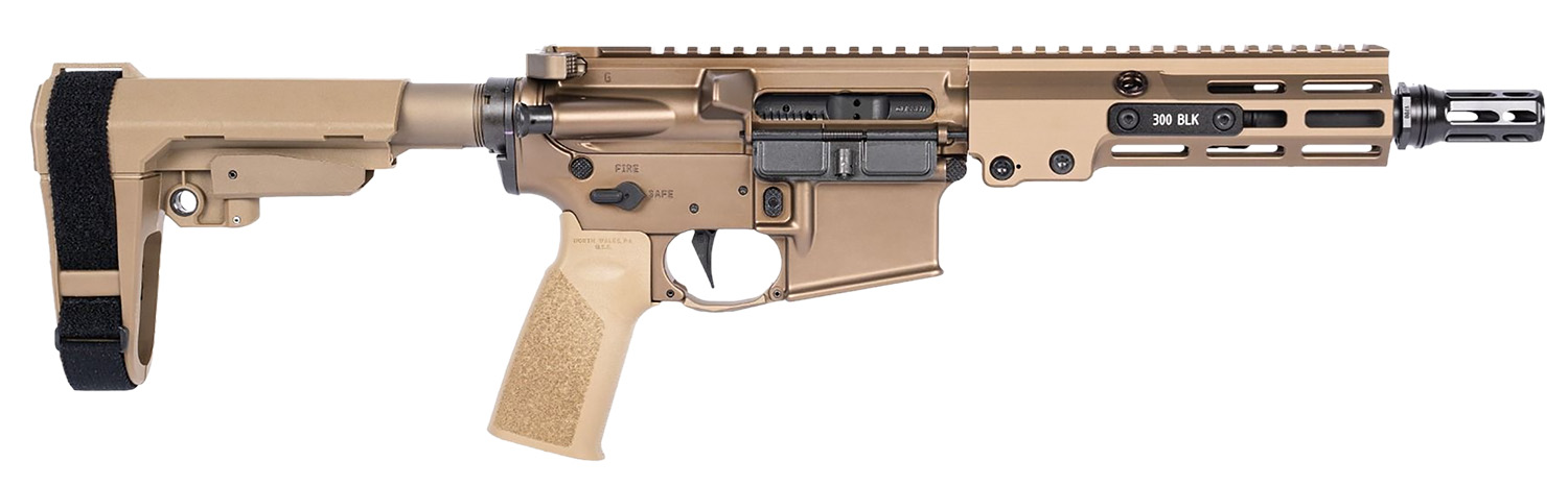 Geissele Automatics 08-518S Super Duty MOD1 300 Blackout 8″ Black Threaded Barrel, Flat Dark Earth Receiver w/Picatinny Rail, Flat Dark Earth Synthetic SB Tactical SBA3 Brace, FDE A17 Grip
