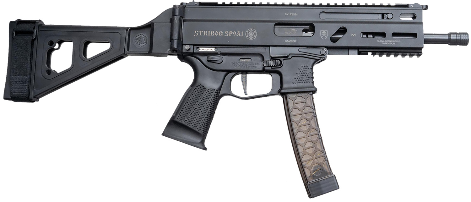 Grand Power 850003223056 SP9A1 Stribog 9mm Luger 30+1 8″ Black Threaded Barrel M-LOK Handguard Black Aluminum Picatinny Rail Receiver SB Tactical Brace, Black Polymer Grip, Thread Protector