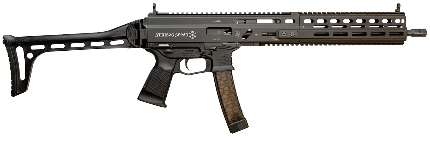 Grand Power 810091157978 Stribog SP9A3 9mm Luger 30+1 16″ Black Picatinny Rail, Black Polymer Grip