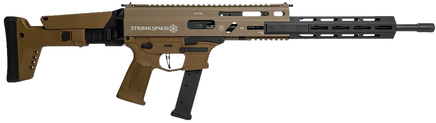 Grand Power 810091156483 Stribog SP9A3G 9mm Luger 16″ Black Barrel, Flat Dark Earth Receiver, Polymer Stock & Grip