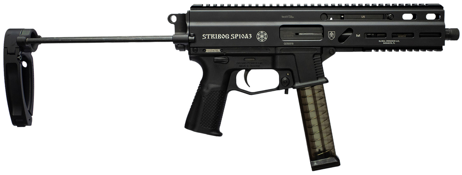 Grand Power 197892004855 SP10A3 Stribog 10mm Auto 20+1 8″ Black Threaded Barrel, Black Aluminum Picatinny Rail Receiver, Black Polymer PDW Tailhook Brace, Black Polymer Grip, Thread Protector