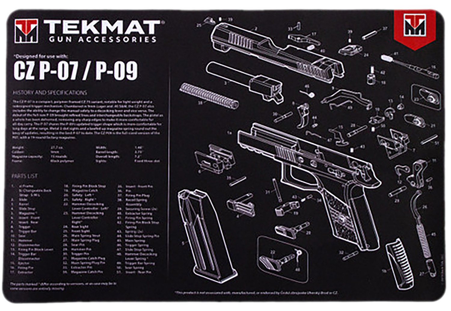 TekMat TEKR17CZP07 CZ P-07/P-09 Cleaning Mat Black/White Rubber 11″x17″ CZ P-07/P-09