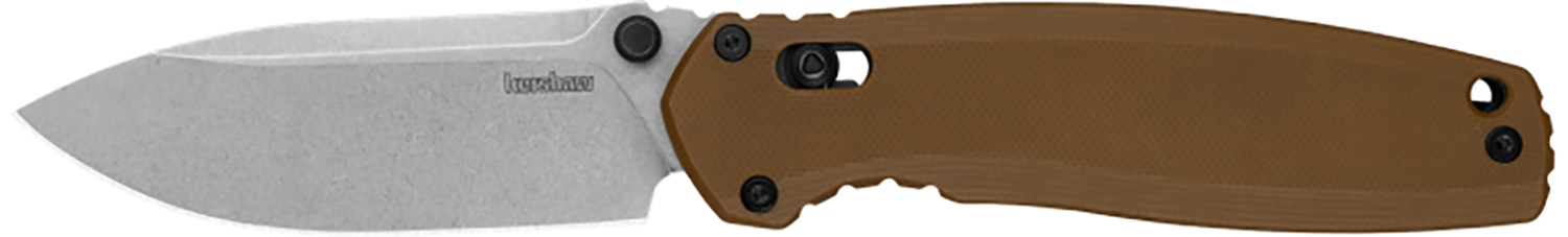 Kershaw 2052 Broadside  3.50″ Folding Spear Point Plain Stonewashed D2 Steel Blade, Brown G10 Handle