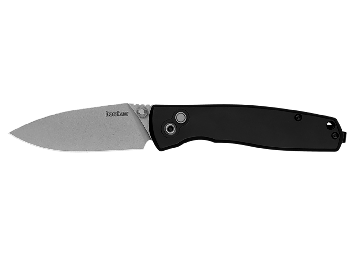 Kershaw 2053 Kindred  3″ Folding Spear Point Plain Stonewashed D2 Steel Blade, Black Anodized Aluminum Handle
