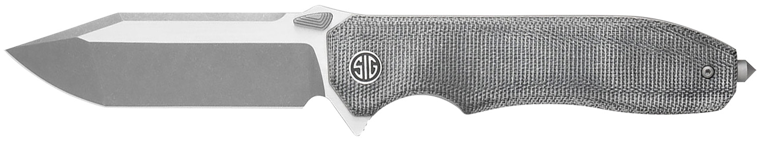 Sig Sauer Knives VA9SBT Validus  3.78″ Folding Modified Tanto Plain Dark Acid Stonewash/Satin M390 Steel Blade, 4.76″ Salt & Pepper Canvas Micarta Handle