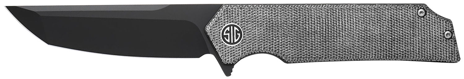 Sig Sauer Knives TS8BB Tsuru  3.30″ Folding Tanto Plain Black PVD 154CM SS Blade, 4.20″ Salt & Pepper Micarta Handle