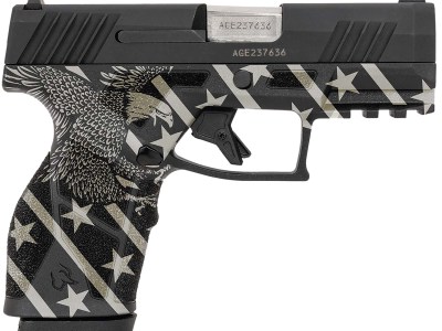 Taurus 1-GX2931-EN1 GX2  Compact Frame 9mm Luger 13+1 3.38″ Stainless Steel Barrel, Matte Black Serrated Alloy Steel Slide, Black w/Eagle, Stars & Stripes Polymer Frame w/Accessory Rail