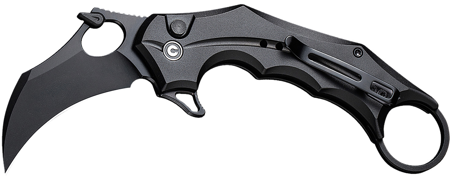 Civivi Knives C16016B-1 Incisor II  2.02″ Folding Karambit Plain Black Nitro-V Steel Blade, Black w/Finger Ring Aluminum Handle