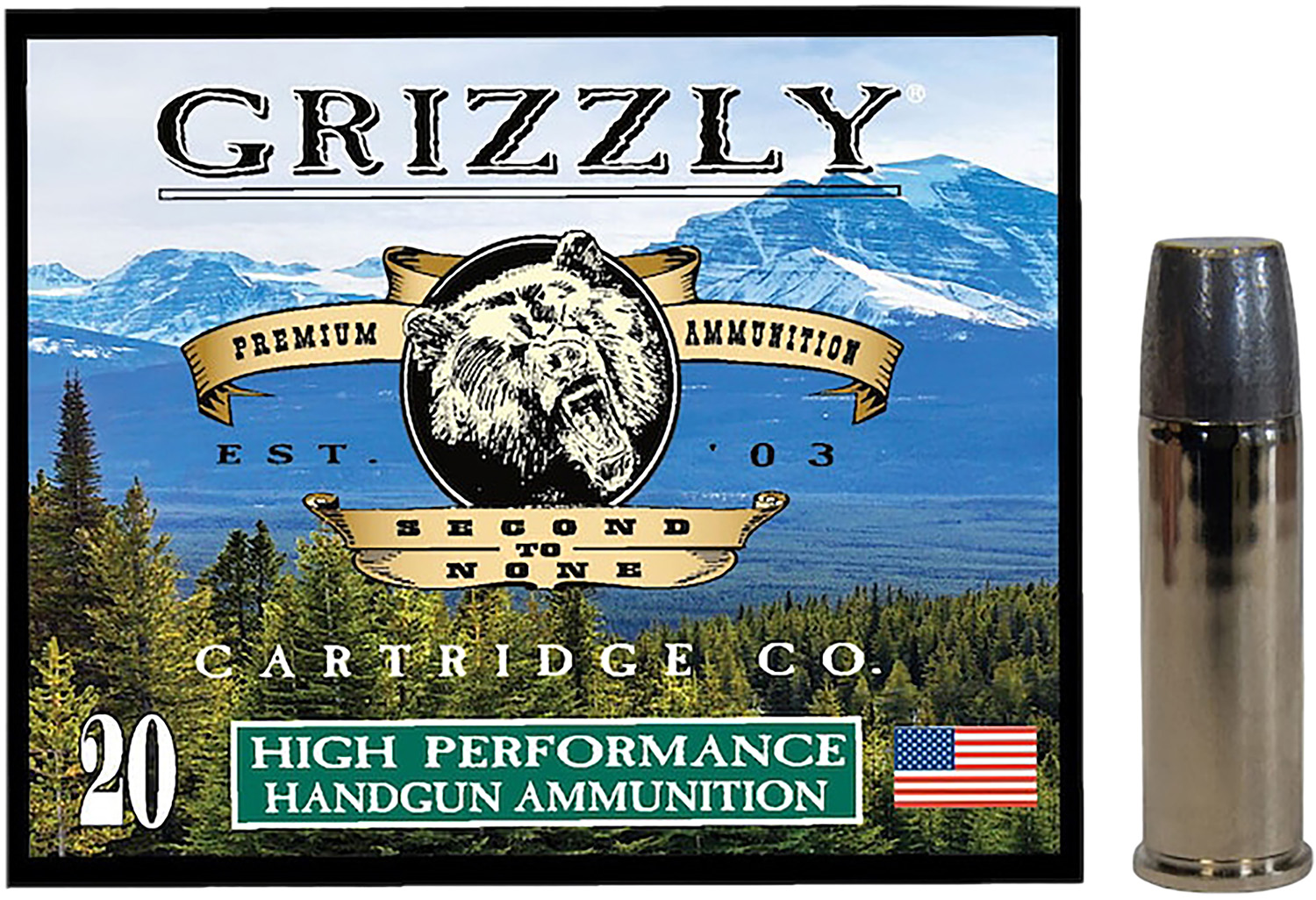 Grizzly Ammo GC44M19   44RemMag 320gr Wide Long Nose Gas Check 20 Per Box/10 Case