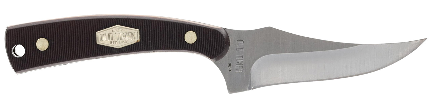 Old Timer 1227067 Sharpfinger  1.60″/3.25″ Folding/Fixed Plain Satin Stainless Steel Blade 2.20″/3.75″ Brown w/Brass Sawcut Handle