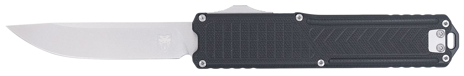 CobraTec Knives CTRNGBLKDNS Ranger  3.25″ OTF Plain Stonewashed D2 Steel Blade, 4.75″ Black Textured G10 Scales Handle