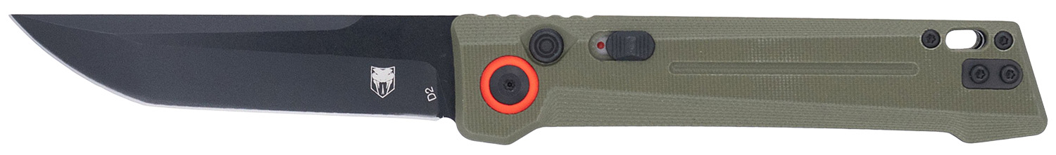 CobraTec Knives CTIFRODG Inferno  3.50″ OTF Tanto Plain Black TiCN D2 Steel Blade, 4.75″ OD Green Textured Handle
