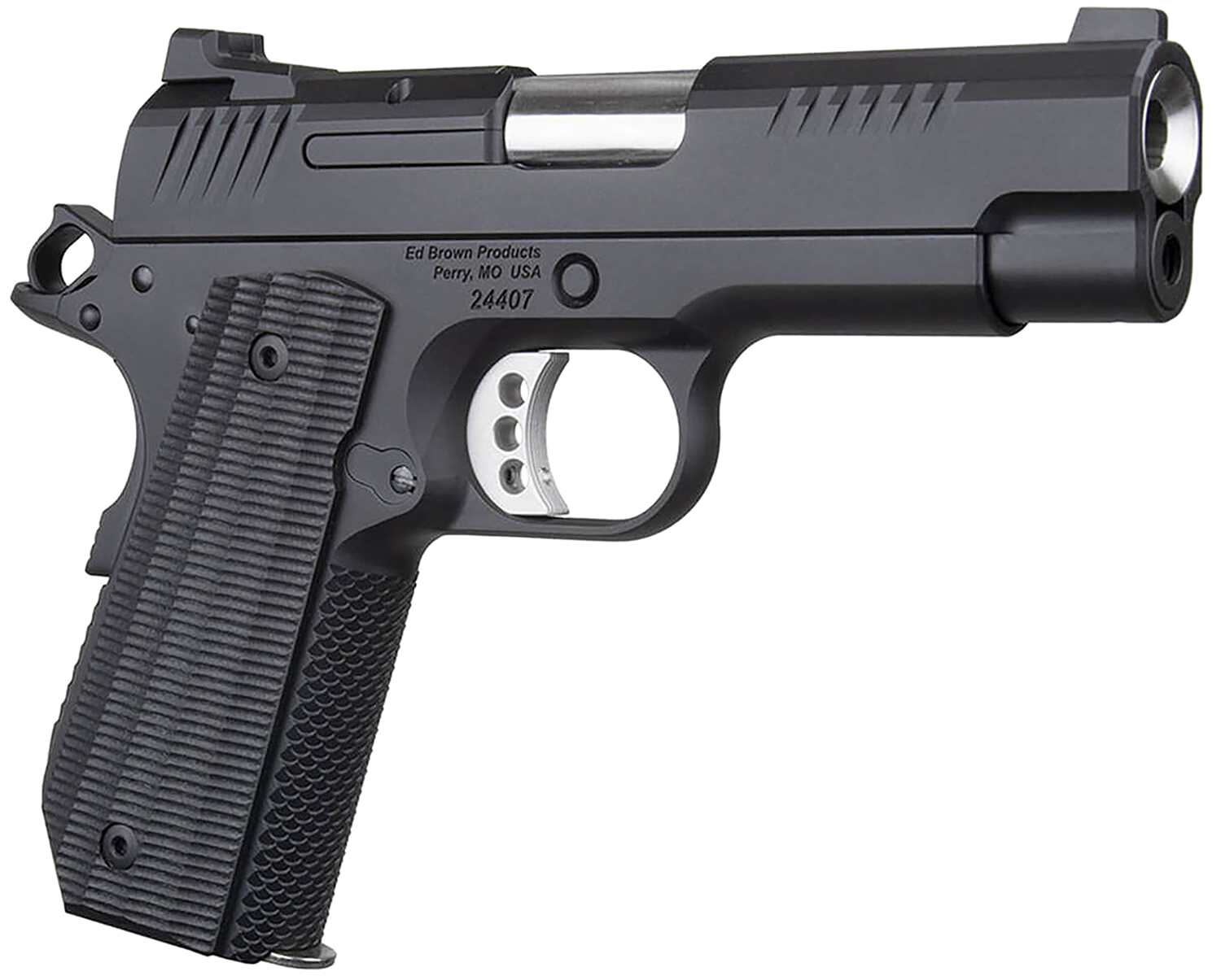 Ed Brown EVOKC9LW 1911 EVO KC Lightweight 9mm Luger 7+1 4″ Stainless Bull Barrel, Black Gen4 Serrated Slide, Black Gen4 Carbon Steel Frame w/Beavertail, Black Grips