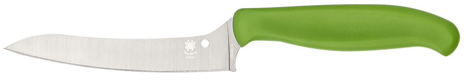 Spyderco K14PGN Z-Cut Pointed 4.40″ Fixed Plain Stonewashed CTS BD1N SS Blade, Green Textured Polypropylene Handle