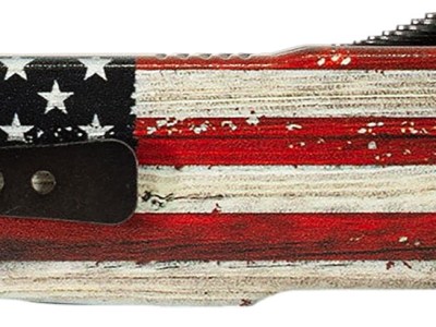 Templar Knife  Premium Weighted Wood US Flag Slim 3″ OTF Tanto Plain Black Oxide Stonewashed Powder Coated D2 Steel Blade, 4.50″ Painted Wood Grain US Flag Aluminum Handle