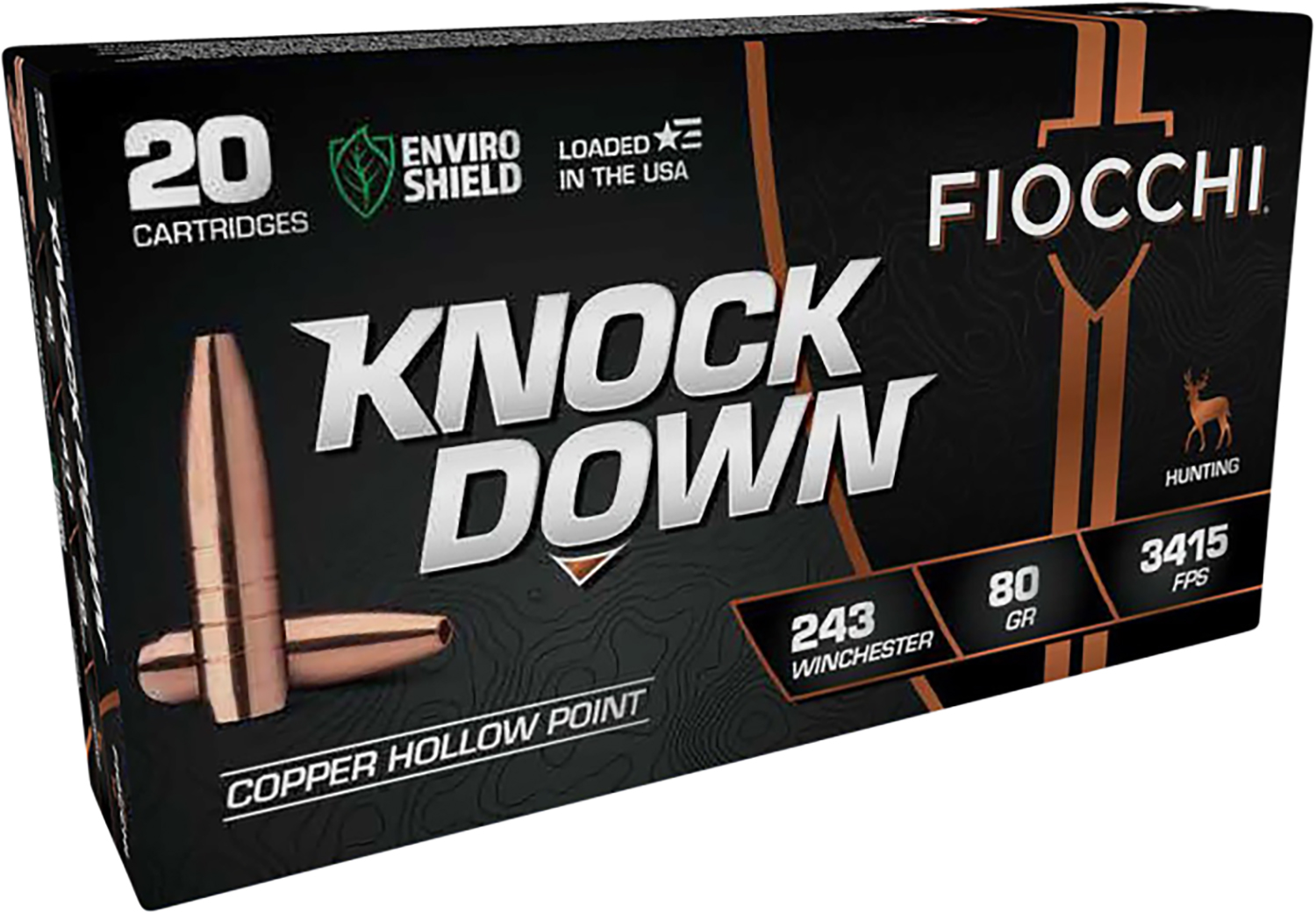 Fiocchi 243BHC Knock Down  243Win 80gr Copper Hollow Point 20 Per Box/10 Case