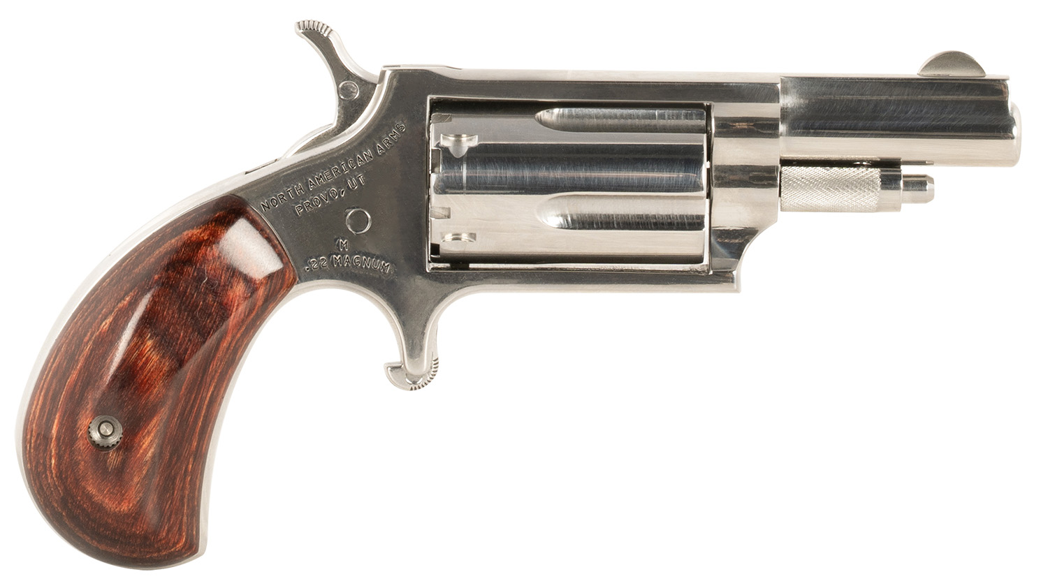 North American Arms 22MDLX LDLX  22 Mag 5 Shot 1.13″ Polished Stainless Steel, Rosewood Grip, Exposed Hammer