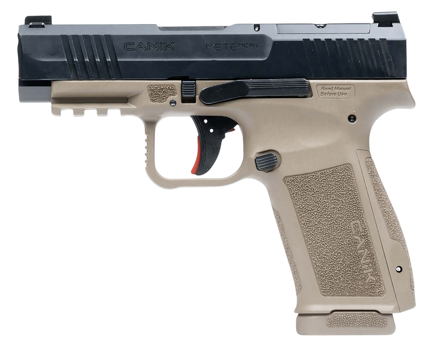 Canik HG7885CABD-N Mete MC9LS *CA Compliant 9mm Luger 10+1 3.63″ Black Steel Barrel, Black Nitride Steel Serrated Slide, Flat Dark Earth Polymer Frame w/Picatinny Rail, Interchangeable Backstrap Grip