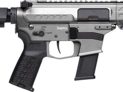 CMMG 45A150FTNG Banshee FE MkG 45 ACP 13+1 5″ Black Nitride Threaded Barrel, M-LOK Handguard, Titanium Cerakote Aluminum Receiver w/Picatinny Rail, Black Polymer CMMG RipBrace, CMMG Zeroed Grip