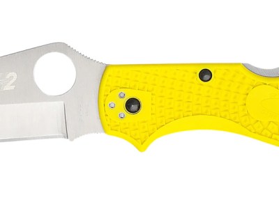 Spyderco C258PYL Stretch 2 XL Lightweight 3.95″ Folding Plain Stonewashed H2 Steel Blade, Yellow Bi-Directional Texturing FRN Handle