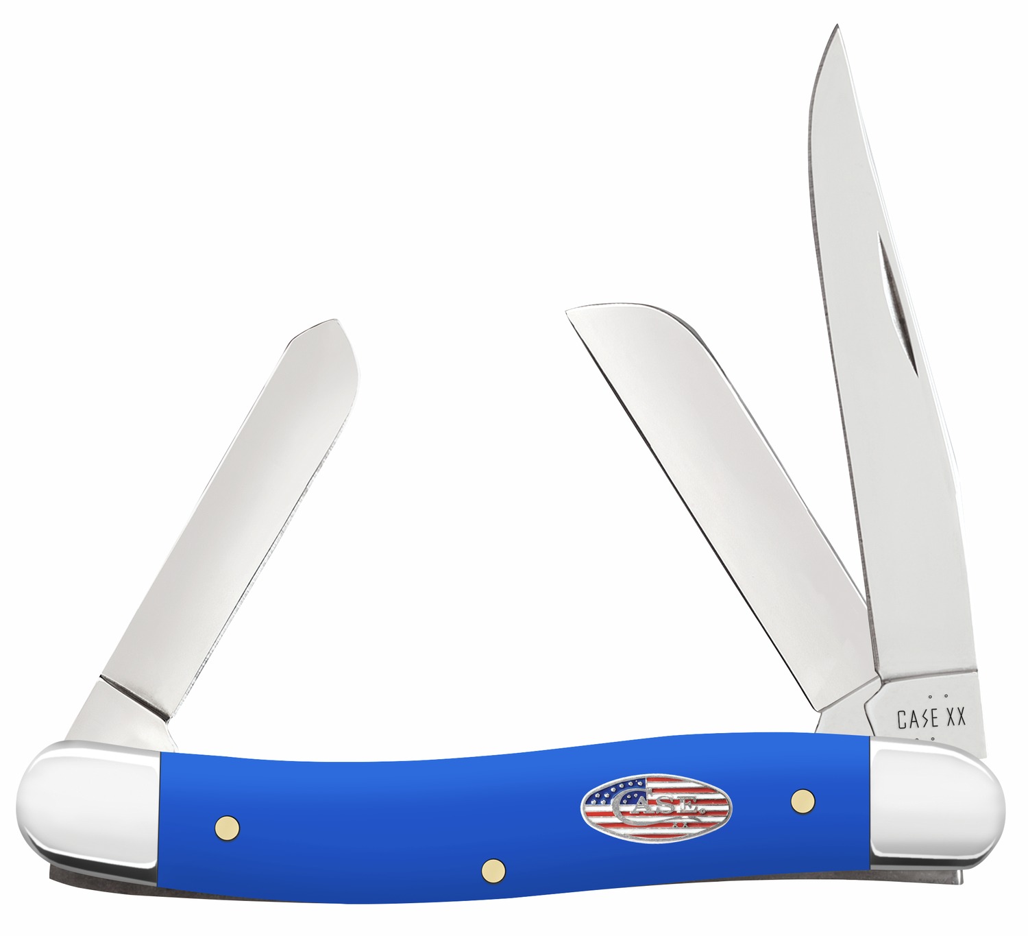 Case 16402 Stockman  Medium Folding Clip Point/Sheepsfoot/Spey Plain Carbon Steel Blade, Smooth Royal Blue Synthetic Handle