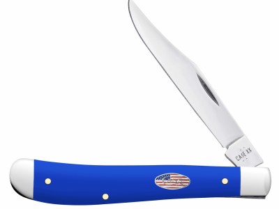 Case 16403 Trapper Slimline 3.25″ Folding Clip Point Plain Mirror Polished Carbon Steel Blade, Smooth Royal Blue Synthetic Handle