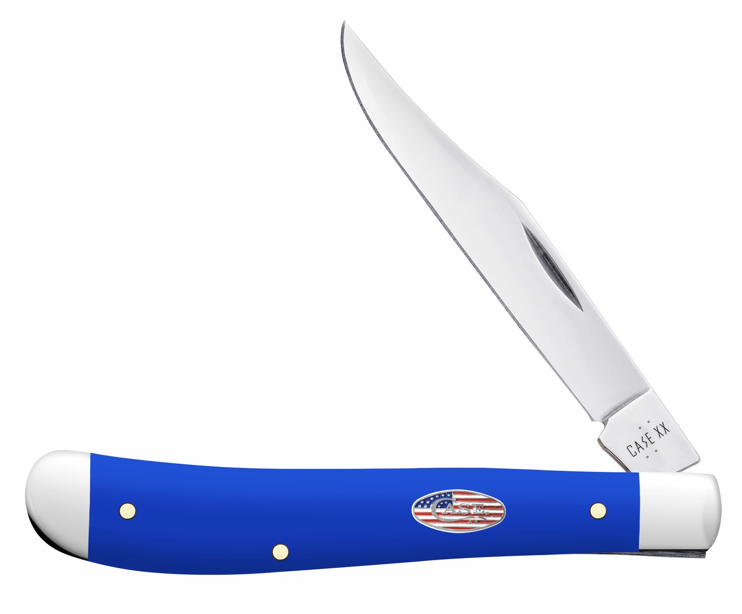 Case 16403 Trapper Slimline 3.25″ Folding Clip Point Plain Mirror Polished Carbon Steel Blade, Smooth Royal Blue Synthetic Handle