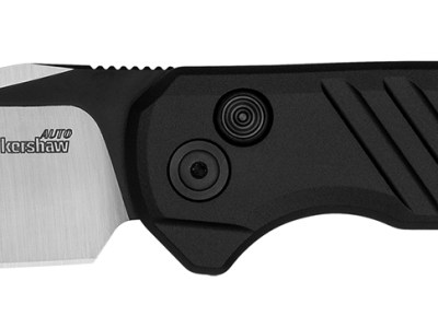 Kershaw 7305 Launch 23 Automatic 3.30″ Folding Trailing Point Plain Black Cerakote/Satin CPM 154 SS Blade, Black Anodized Aluminum Handle